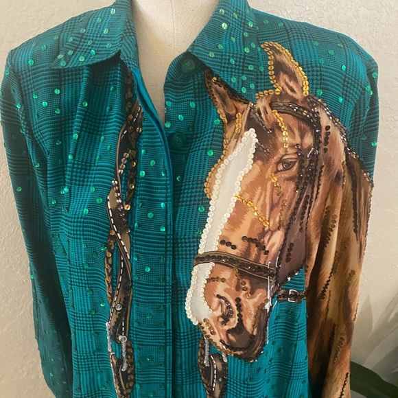 Vintage 80’s Diane Gilman Horse themed Equestrian Sequined Blouse Sz S/M - Picture 3 of 6